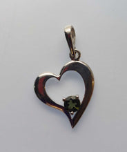 Load image into Gallery viewer, Moldavite Pendant 6mm Round Faceted Gem set in 925 Silver Heart Shape with COA
