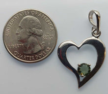 Load image into Gallery viewer, Moldavite Pendant 6mm Round Faceted Gem set in 925 Silver Heart Shape with COA
