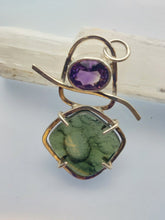 Load image into Gallery viewer, Artisan Crafted Moldavite Cabochon + Deer Hill Amethyst Sterling Silver Pendant
