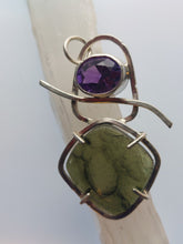 Load image into Gallery viewer, Artisan Crafted Moldavite Cabochon + Deer Hill Amethyst Sterling Silver Pendant
