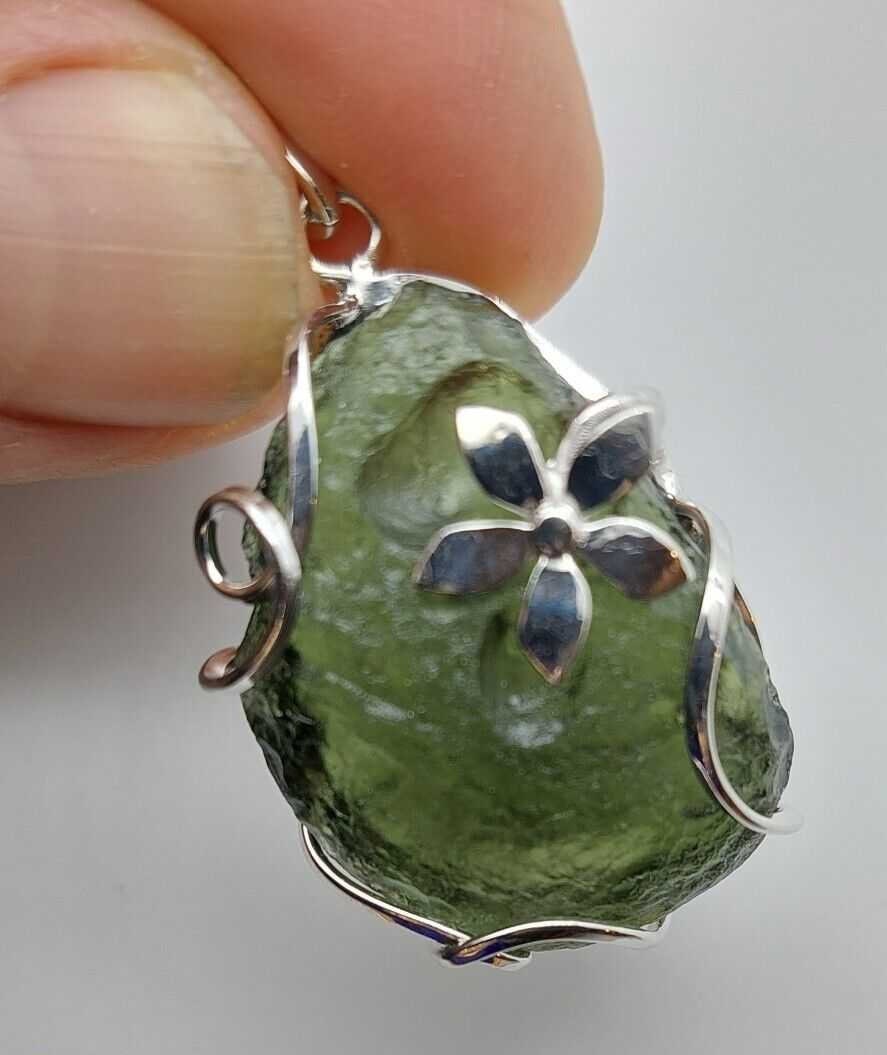 Moldavite Pendant 925 Silver 53.5ct Prong Set w/Certificate of Authenticity