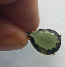 Load image into Gallery viewer, Moldavite Pendant 14K Gold 5.57ct Gem Pear Shape w/Czech GEMOLOGIST Certificate
