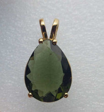 Load image into Gallery viewer, Moldavite Pendant 14K Gold 5.57ct Gem Pear Shape w/Czech GEMOLOGIST Certificate
