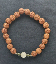 Load image into Gallery viewer, Moldavite, LDG, Rudraksha Bracelet 8mm 1xLDG Bead + 2x5mm Moldavite Beads w/COA
