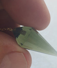 Load image into Gallery viewer, Moldavite pendulum solid 14k gold rare  faceted stone  w/czech gem cert 4.10gr
