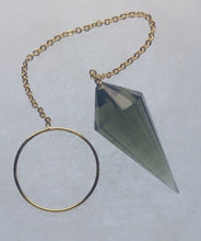 Load image into Gallery viewer, Moldavite pendulum solid 14k gold rare  faceted stone  w/czech gem cert 4.10gr
