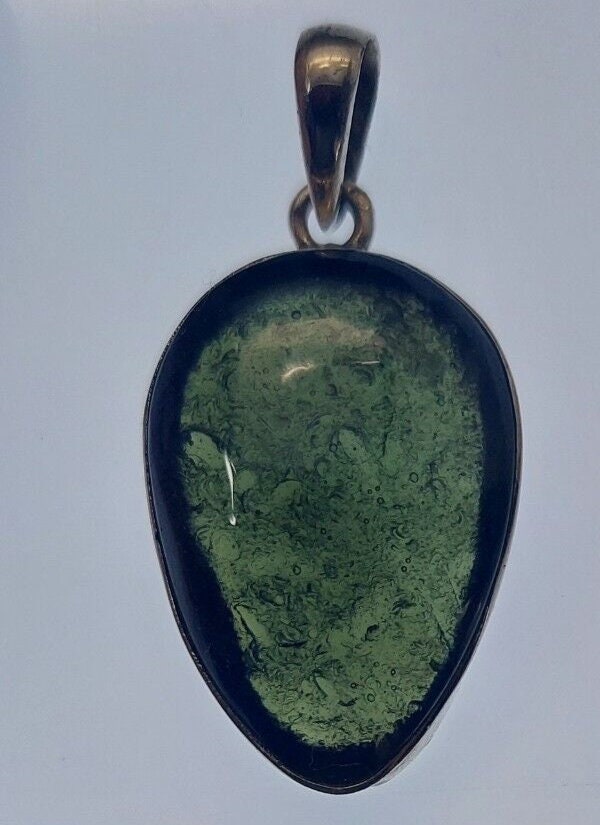 Moldavite cabachon  pendant  bezel set 36.25 ct with certificate of authenticity