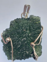 Load image into Gallery viewer, Moldavite pendant 925 silver 50ct prong set w/certificate of authenticity
