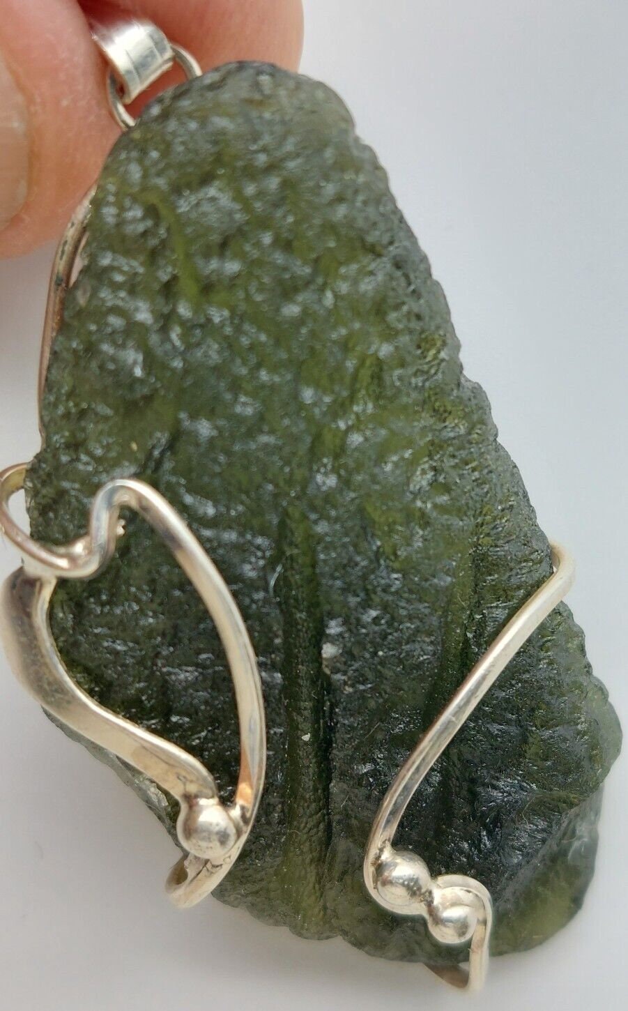 Moldavite pendant 925 silver 61.5ct fancy prong set certificate of authenticity