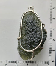 Load image into Gallery viewer, Moldavite pendant 925 silver 61.5ct fancy prong set certificate of authenticity
