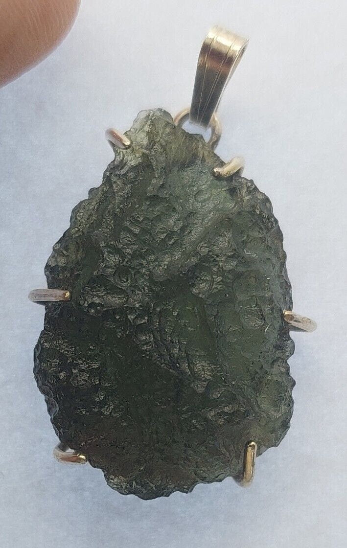 Moldavite pendant 925 silver 25.25ct prong set w/certificate of authenticity