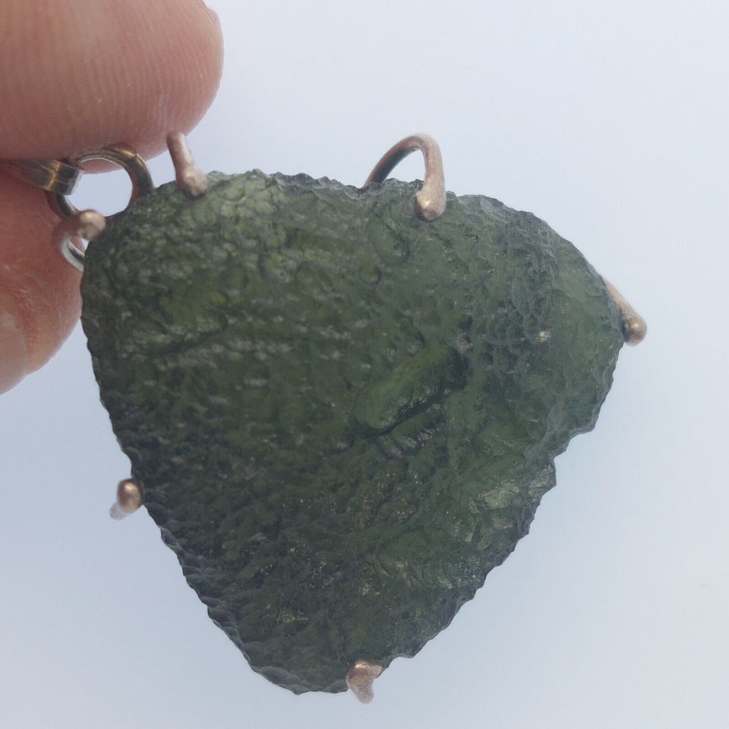 Moldavite pendant 925 silver 36.25ct prong set w/certificate of authenticity