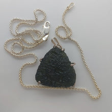 Load image into Gallery viewer, Moldavite pendant 925 silver 36.25ct prong set w/certificate of authenticity
