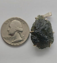 Load image into Gallery viewer, Moldavite pendant 925 silver 25.25ct prong set w/certificate of authenticity
