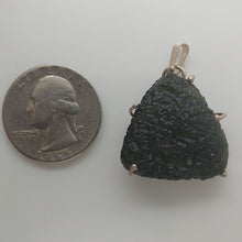 Load image into Gallery viewer, Moldavite pendant 925 silver 36.25ct prong set w/certificate of authenticity
