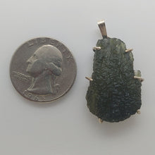 Load image into Gallery viewer, Moldavite pendant 925 silver 22.25ct prong set w/certificate of authenticity
