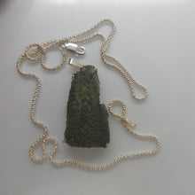 Load image into Gallery viewer, Moldavite pendant 925 silver 24.80ct prong set w/certificate of authenticity
