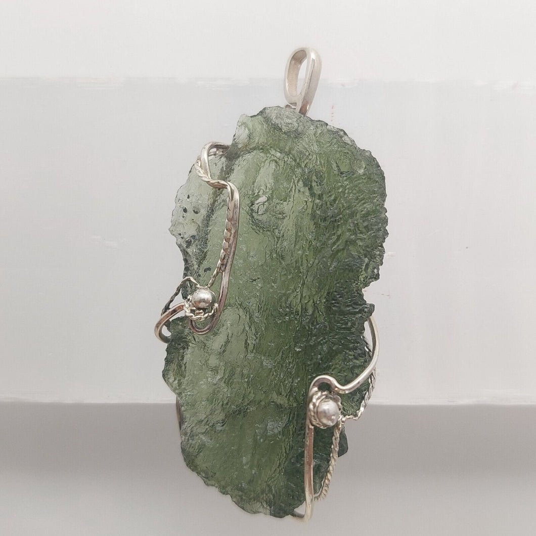 Moldavite pendant 925 silver 41.10ct prong set w/certificate of authenticity