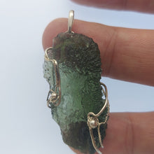 Load image into Gallery viewer, Moldavite pendant 925 silver 41.10ct prong set w/certificate of authenticity
