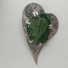 Load image into Gallery viewer, Artisan  Crafted Moldavite Cabachon Pendant  Unique Heart Shape Sterling Setting
