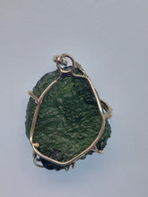 Load image into Gallery viewer, Moldavite pendant 925 silver 33ct prong set w/certificate of authenticity
