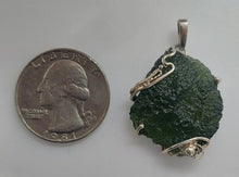 Load image into Gallery viewer, Moldavite pendant 925 silver 33ct prong set w/certificate of authenticity
