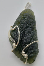 Load image into Gallery viewer, Moldavite pendant 925 silver 61.5ct fancy prong set certificate of authenticity
