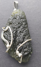 Load image into Gallery viewer, Moldavite pendant 925 silver 61.5ct fancy prong set certificate of authenticity
