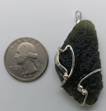 Load image into Gallery viewer, Moldavite pendant 925 silver 61.5ct fancy prong set certificate of authenticity
