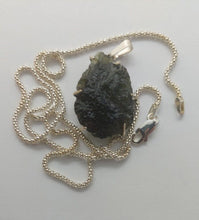 Load image into Gallery viewer, Moldavite pendant 925 silver 25.25ct prong set w/certificate of authenticity
