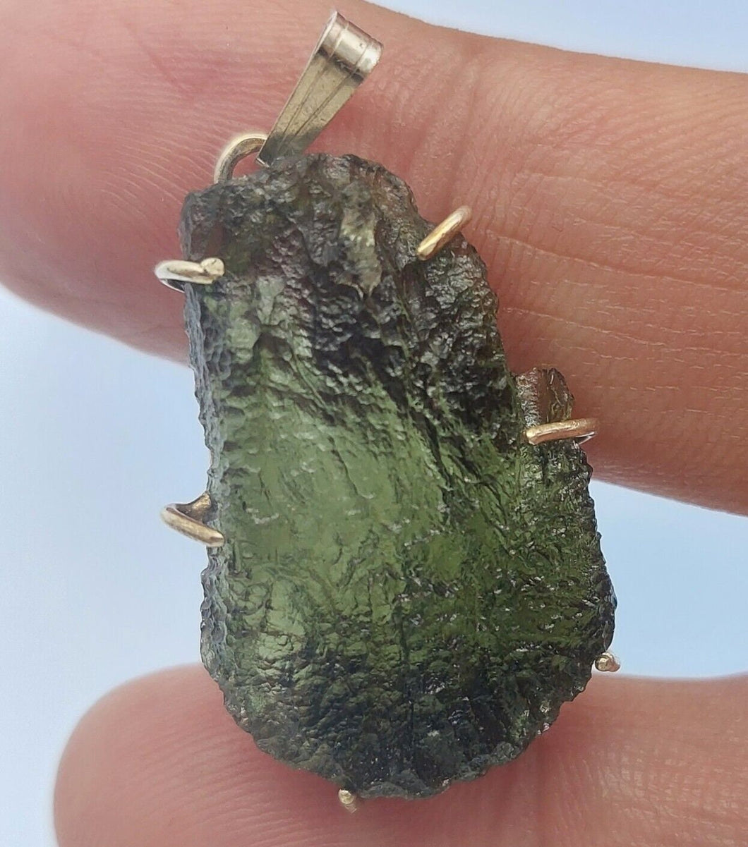 Moldavite pendant 925 silver 22.25ct prong set w/certificate of authenticity