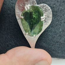 Load image into Gallery viewer, Artisan  Crafted Moldavite Cabachon Pendant  Unique Heart Shape Sterling Setting
