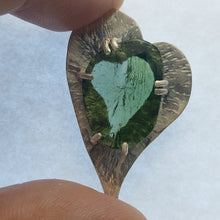 Load image into Gallery viewer, Artisan  Crafted Moldavite Cabachon Pendant  Unique Heart Shape Sterling Setting
