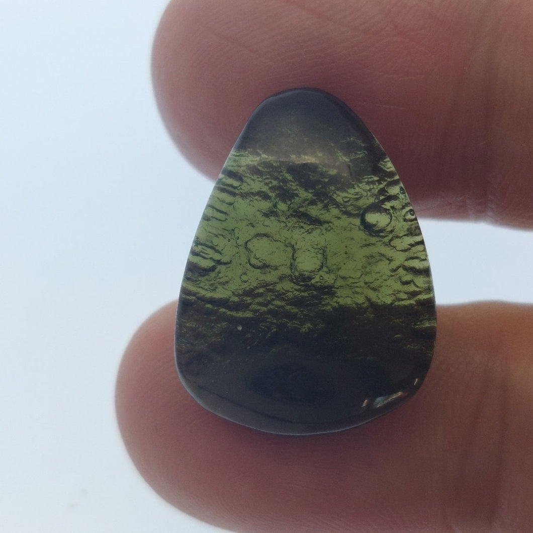 Moldavite cabochon polished/raw sides 2.68gr/13.4ct certificate of authenticity