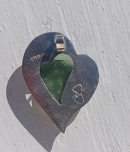 Load image into Gallery viewer, Artisan  Crafted Moldavite Cabachon Pendant  Unique Heart Shape Sterling Setting
