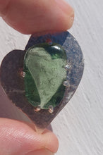 Load image into Gallery viewer, Artisan  Crafted Moldavite Cabachon Pendant  Unique Heart Shape Sterling Setting
