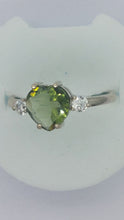 Load image into Gallery viewer, Moldavite Ring 8mm Heart with CZ  in .925 Silver Setting High Quality Faceted Gemstone
