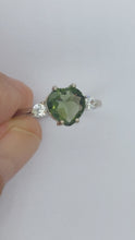 Load image into Gallery viewer, Moldavite Ring 8mm Heart with CZ  in .925 Silver Setting High Quality Faceted Gemstone
