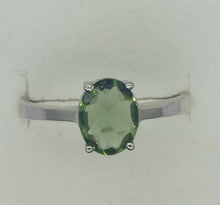 Load image into Gallery viewer, Moldavite Ring 6x9 Oval in .925 Silver Setting High Quality Cut Gemstone
