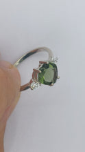 Load image into Gallery viewer, Moldavite Ring 8mm Heart with CZ  in .925 Silver Setting High Quality Faceted Gemstone
