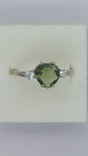 Load image into Gallery viewer, Moldavite Ring 8mm Heart with CZ  in .925 Silver Setting High Quality Faceted Gemstone
