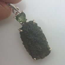 Load image into Gallery viewer, Moldavite + moldavite pendant high quality rhodium plated prong setting with coa
