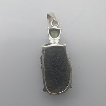 Load image into Gallery viewer, Moldavite + moldavite pendant high quality rhodium plated prong setting with coa
