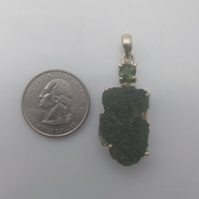 Load image into Gallery viewer, Moldavite + Moldavite pendant high quality rhodium plated prong setting with Certificate
