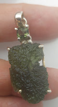 Load image into Gallery viewer, Moldavite + Moldavite pendant high quality rhodium plated prong setting with Certificate
