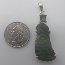 Load image into Gallery viewer, Moldavite + Moldavite pendant high quality rhodium plated prong setting with Certificate
