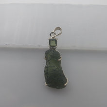 Load image into Gallery viewer, Moldavite + Moldavite pendant high quality rhodium plated prong setting with Certificate
