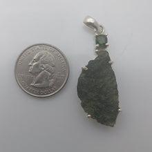 Load image into Gallery viewer, Moldavite + Moldavite pendant high quality rhodium plated prong setting with Certificate
