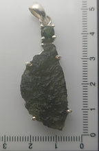 Load image into Gallery viewer, Moldavite + Moldavite pendant high quality rhodium plated prong setting with Certificate
