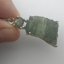 Load image into Gallery viewer, Moldavite + Moldavite pendant high quality rhodium plated prong setting with Certificate
